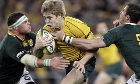 James O'Connor runs at the South African defence