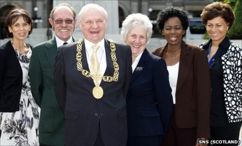 Glasgow's Lord Provost Bob Winter with members of the Namibian and Zambian NOCs