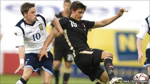 Thomas Piermayr in action for Austria Under-21s against Scotland