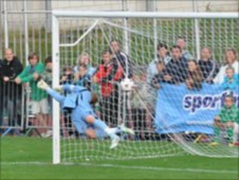 Guernsey FC's first ever goal scored by Ryan-Zico Black