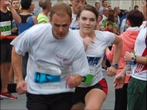 Town Relay: James De Garis from Guernsey Post and Sarah Mercier from KPMG A