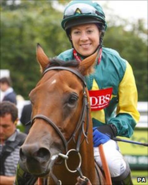 Hayley Turner celebrates on Boom And Bust