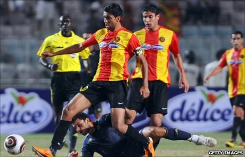 Esperance (red and yellow) play Ahly in the Champions League in 2011