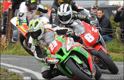 Michael Dunlop leads brother William during the first Supersport race at the Ulster Grand Prix