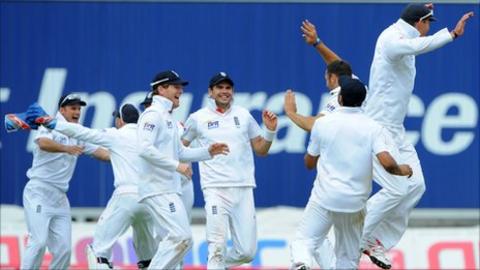 England celebrate victory over India at Edgbaston