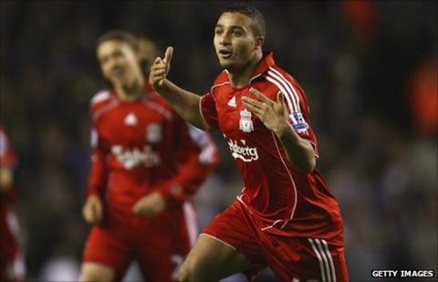 Nabil El Zhar celebrates his only goal for Liverpool, back in 2007