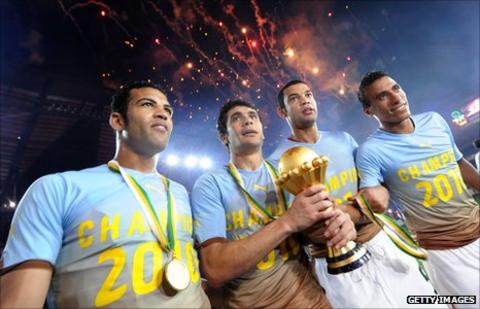 Egypt celebrate winning the Africa Cup of Nations in Angola 2010