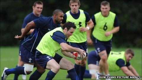 Stephen Jones in training with Wales this week
