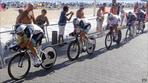 Leopard Trek (with Cancellara third from left) set the pace in Benidorm