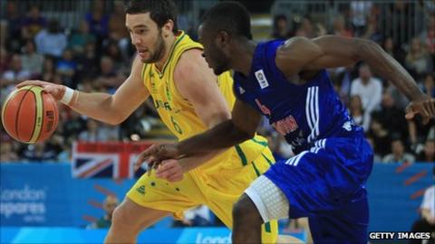 Adam Gibson of Australia and Ogo Adegboye of Britain
