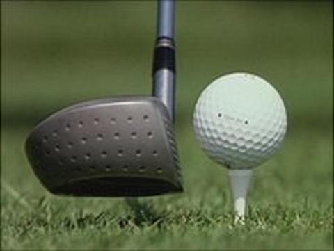 Golf club, ball and tee