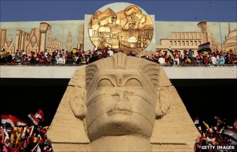 A sphinx decorates the interior of the Cairo International Stadium