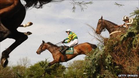 Horses during the Grand National at Aintree