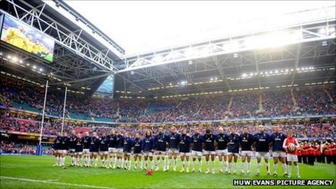 Wales team line up against Australia