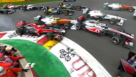 Crash chaos at start of Belgium GP