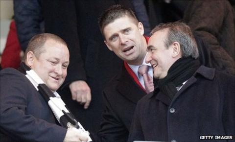 Newcastle United managing director Derek Llambias (left) with Mike Ashley and Niall Quinn (centre)