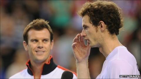Davis Cup captain Leon Smith and Andy Murray