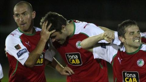 John Convery is congratulated after scoring the late winner