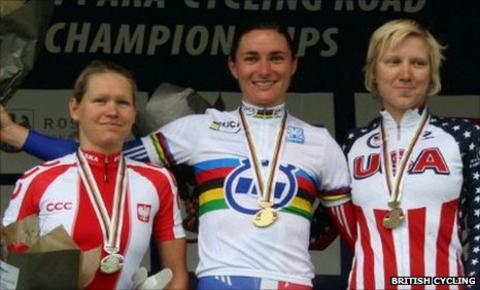 Sarah Storey (middle) on the podium in Denmark