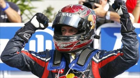 Sebastian Vettel celebrates in Monza