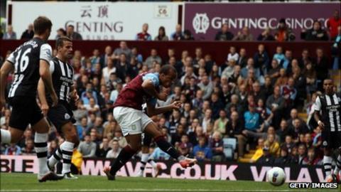 Gabriel Agbonlahor scores for Aston Villa against Newcastle
