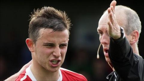 Shane McCabe is dismissed during Portadown's win over Linfield
