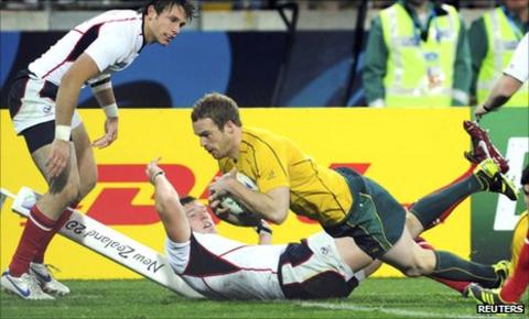 Pat McCabe scores against the United States