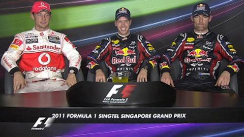 Jenson Button, Sebastian Vettel and Mark Webber
