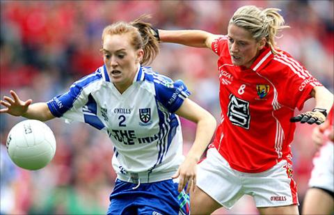 Grainne McNally of Monaghan in action against Cork's Juliet Murphy