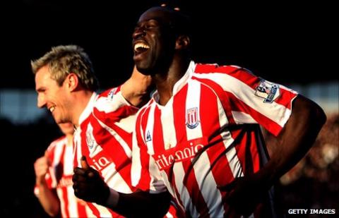 Mamady Sidibe celebrates after scoring for Stoke City