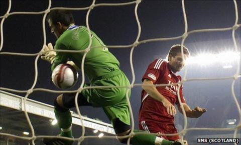 Dunfermline keeper Paul Gallacher was beaten four times at Pittodrie