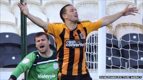 Matty Fryatt celebrates after giving Hull the lead
