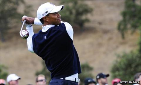 Tiger Woods taking part in the Frys.com open at CordeValle Golf Club