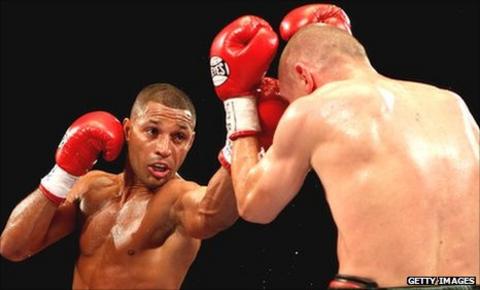 Kell Brook (left) lands another jab against Rafal Jackiewicz