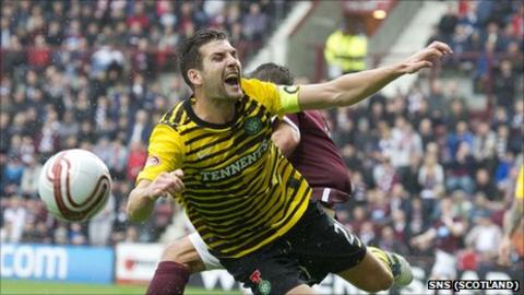 Celtic defender Charlie Mulgrew in action in the defeat by Hearts