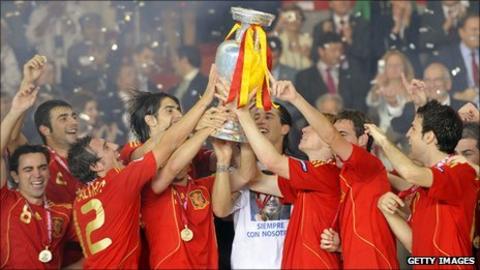 Spain celebrate winning Euro 2008