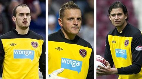 Hearts goalkeepers Jamie MacDonald, Marian Kello and Janos Balogh