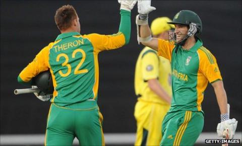 Rusty Theron and Wayne Parnell celebrate