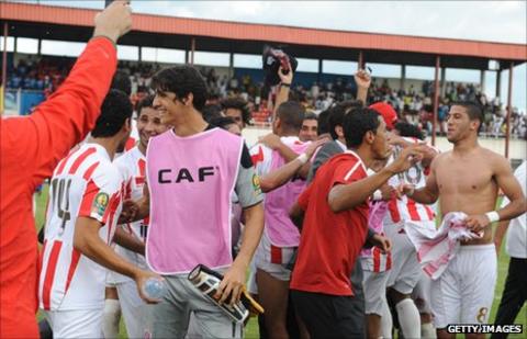 Wydad Casablanca players in Aba, Nigeria