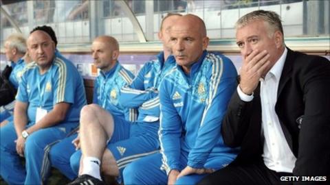 Marseille manager Didier Deschamps (right) watches his team at Toulouse