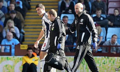 Shane Long hobbles off at Villa Park