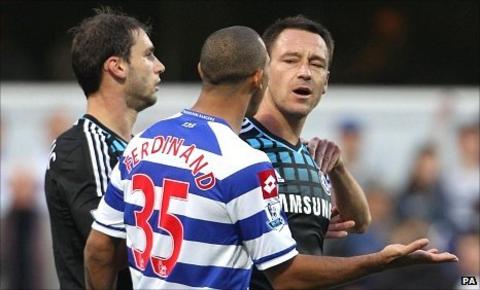 Branislav Ivanovic, Anton Ferdinand and John Terry in Sunday's match