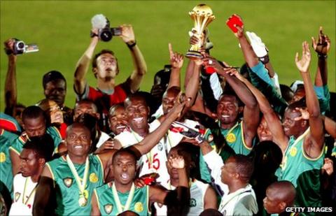 Cameroon celebrate winning the 2002 Africa Cup of Nations