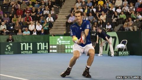 Andy Murray in Davis Cup action at Braehead