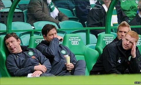 The Celtic bench looks frustrated
