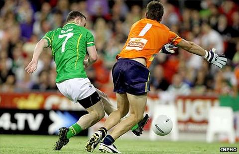 Leighton Glynn scores Ireland's goal at the Metricon Stadium