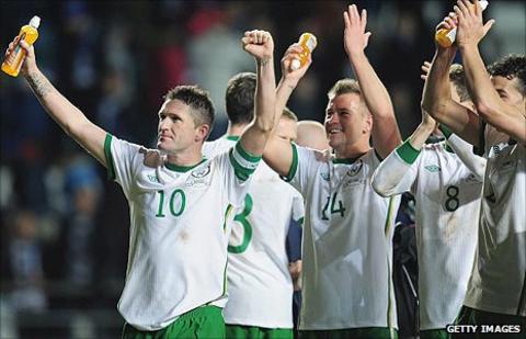 Robbie Keane and his Republic team-mates salute their fans after the 4-0 win