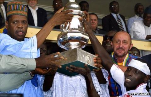 Hearts captain Jacob Nettey and Issa Hayatou