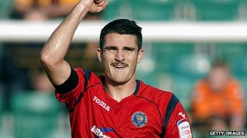 Terry Gornell celebrates scoring Shrewsbury's winning goal in the FA Cup first-round game at Newport