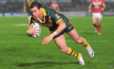 Darius Boyd scores for Australia against Wales